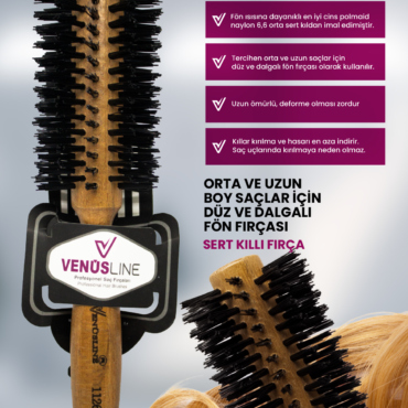 Venüsline 1126 Sert Kıllı Orta ve Uzun Boy Saçlar İçin Düz ve Dalgalı Fön Fırçası